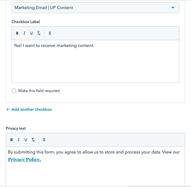 Herramienta de contenido GDPR de Hubspot