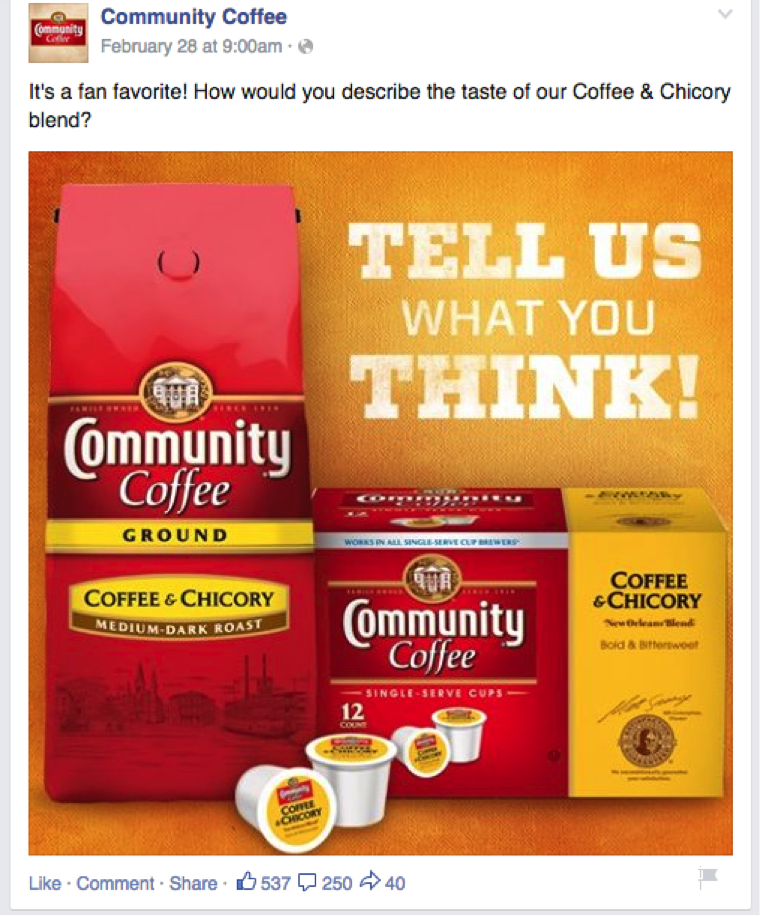 Ejemplo de café de la comunidad de publicación de Facebook